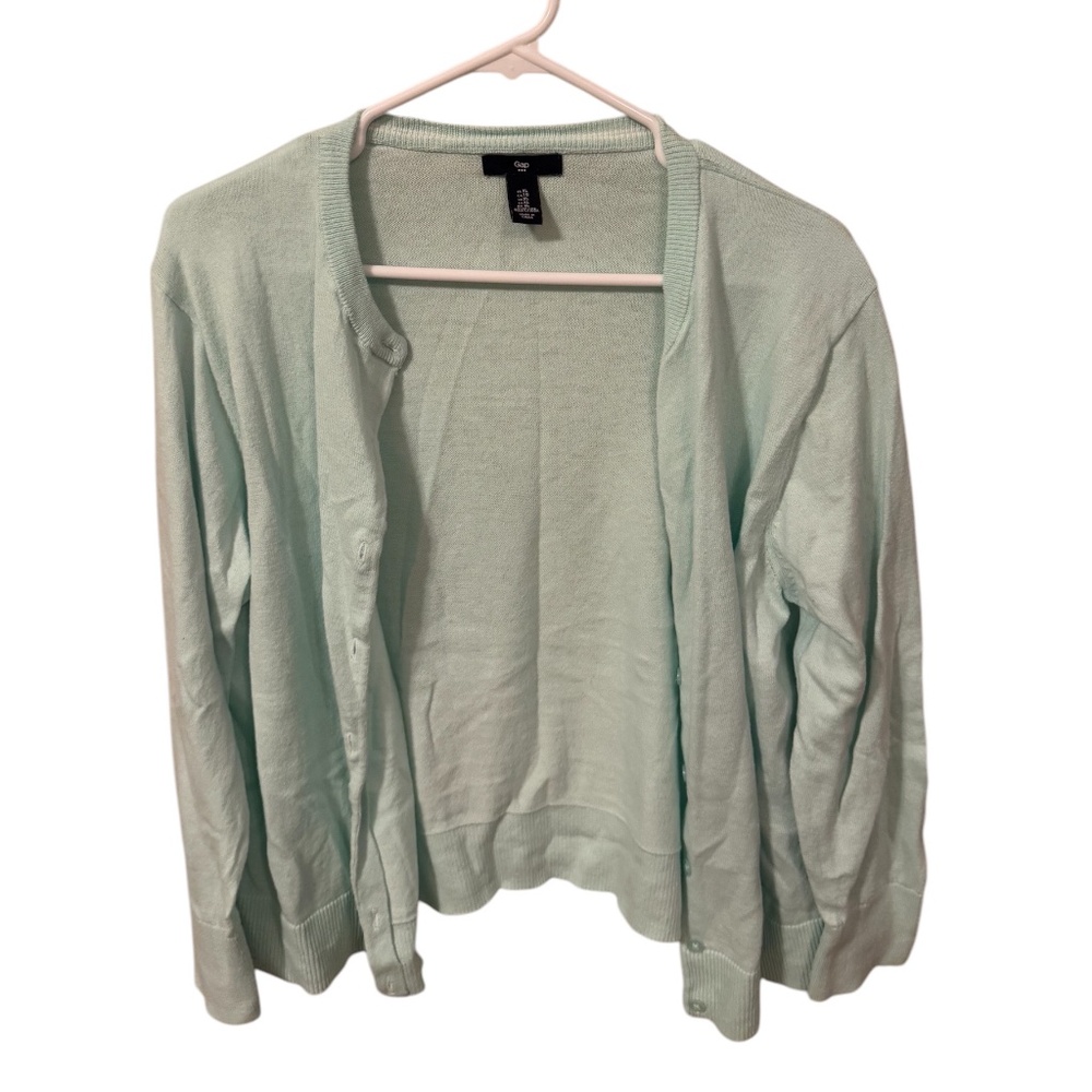 GAP lightweight button up cardigan in light blue/mint green color size XL